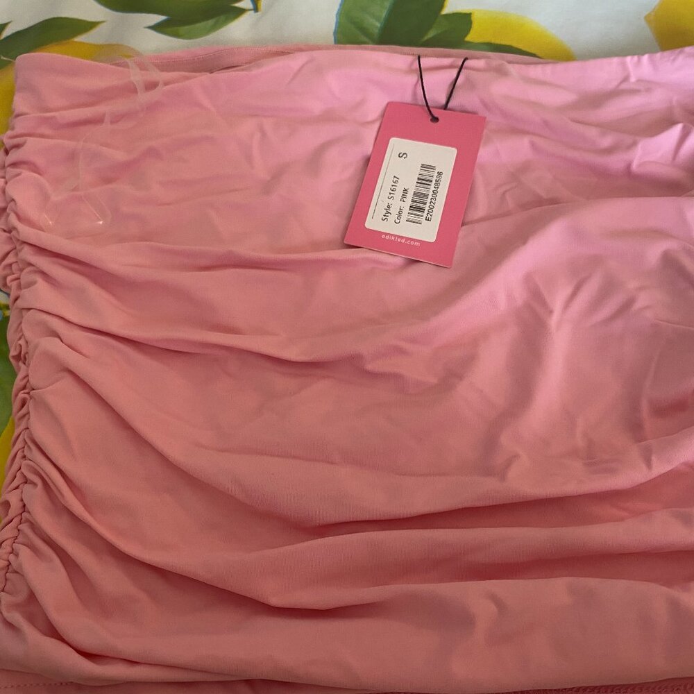 Pink ruched cropped tube top